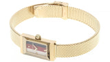 Gucci G Frame Quartz Diamonds White Red Blue Dial Gold Mesh Bracelet Watch For Women - YA147511