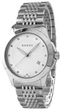 Gucci G Timeless Diamonds Silver Dial Silver Steel Strap Watch For Men - YA126404