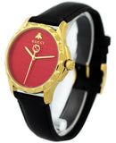 Gucci G Timeless Coral Red Dial Black Leather Strap Watch For Men - YA126464