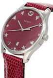 Gucci G-Timeless Mother of Pearl Red Dial Red Leather Strap Watch For Women - YA1264041