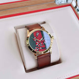 Gucci Le Marche Des Merveilles Green and Red Dial Brown Leather Strap Unisex Watch - YA1264012