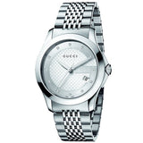 Gucci G Timeless Diamonds Silver Dial Silver Steel Strap Watch For Men - YA126404