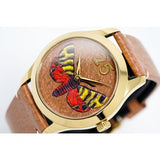 Gucci G Timeless Butterfly Brown Dial Brown Leather Strap Watch For Women - YA1264063