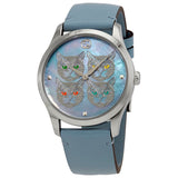 Gucci G Timeless Quartz Mother of Pearl Dial Blue Leather Strap Watch For Women - YA1264124