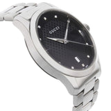 Gucci G Timeless Diamonds Black Dial Silver Steel Strap Watch For Men - YA126456