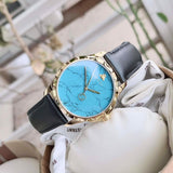 Gucci G Timeless Turquoise Blue Dial Black Leather Strap Watch For Men - YA126462