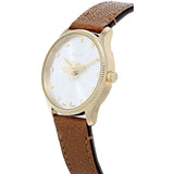 Gucci G Timeless Quartz Silver Dial Brown Leather Strap Watch For Women - YA1265022