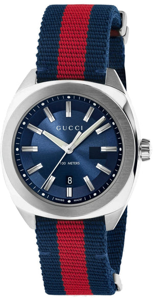 Gucci GG2570 Quartz Blue Dial Blue & Red Nylon Strap Watch For Men - YA142304