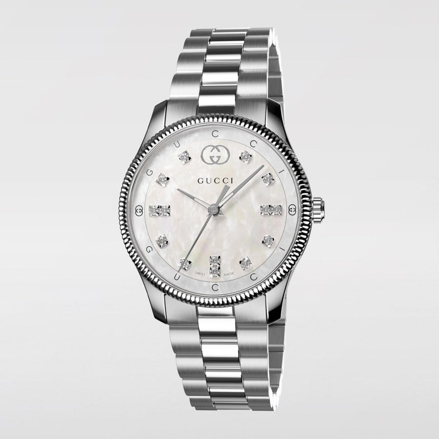 Gucci G Timeless Diamonds White Dial Silver Steel Strap Watch for Women - YA1265064