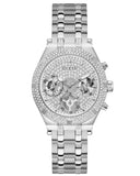 Guess Heiress Multifunction Diamonds Silver Dial Silver Steel Strap Watch for Women - GW0440L1