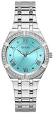 Guess Cosmo Diamonds Turquoise Dial Silver Steel Strap Watch for Women - GW0033L7