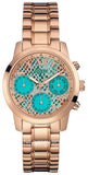 Guess Mini Sunrise Multi Function Analog Turquoise Dial Rose Gold Steel Strap Watch For Women - W0448L8