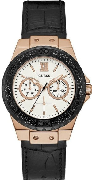 Guess Limelight Quartz White Dial Black Leather Strap Watch For Women - W0775L9