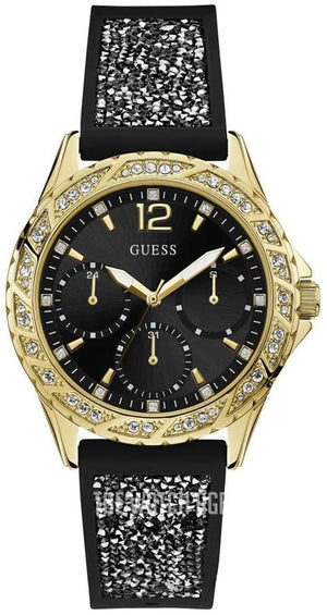 Guess Swirl Quartz Black Dial Black Silicone Strap Watch for Women - W1096L3