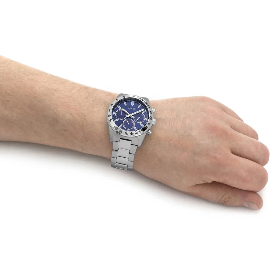 Guess Altitude Chronograph Blue Dial Silver Steel Strap Watch for Men - GW0329G1