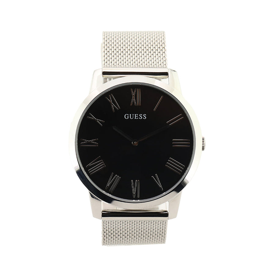 Guess Analog Black Dial Silver Mesh Bracelet Watch for Men - W1263G1