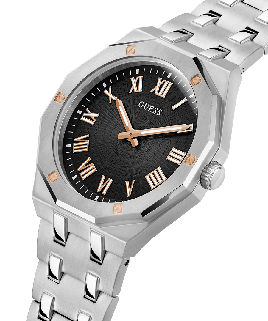 Guess Asset Quartz Black Dial Silver Steel Strap Watch For Men - GW0575G1