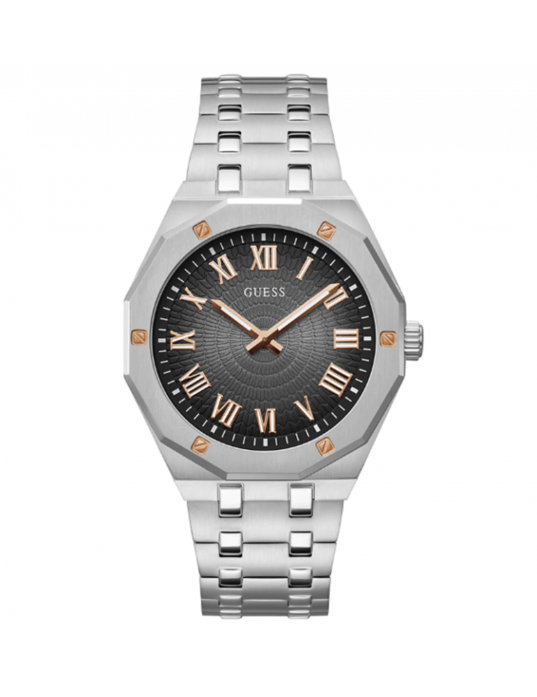 Guess Asset Quartz Black Dial Silver Steel Strap Watch For Men - GW0575G1