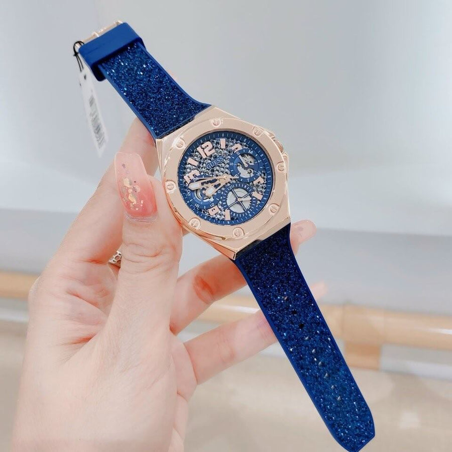 Guess Asteria Multifunction Blue Dial Blue Rubber Strap Watch For Women - GW0620L3