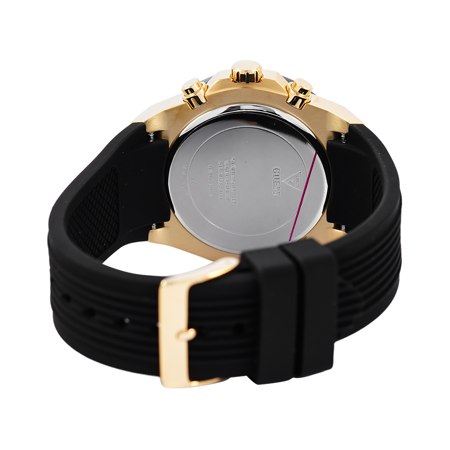 Guess Athena Gold Dial Black Rubber Strap Watch For Women - GW0030L2
