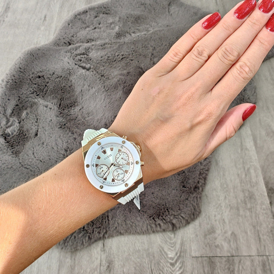 Guess Athena White Dial White Rubber Strap Watch For Women - GW0030L3