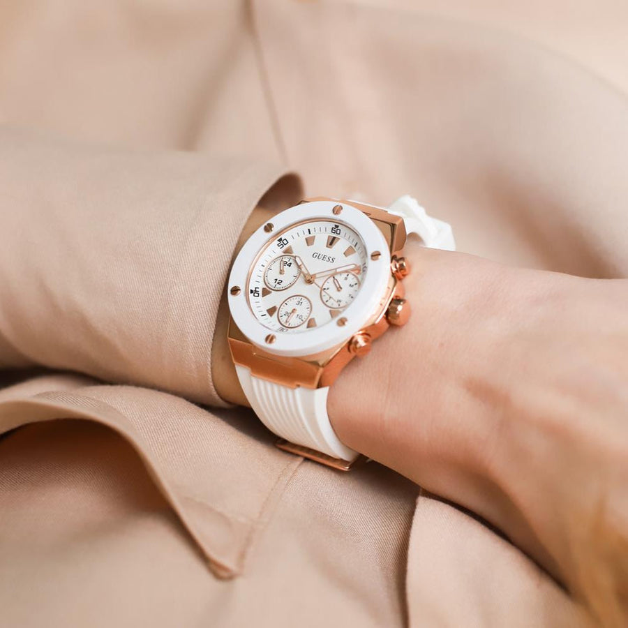 Guess Athena White Dial White Rubber Strap Watch For Women - GW0030L3