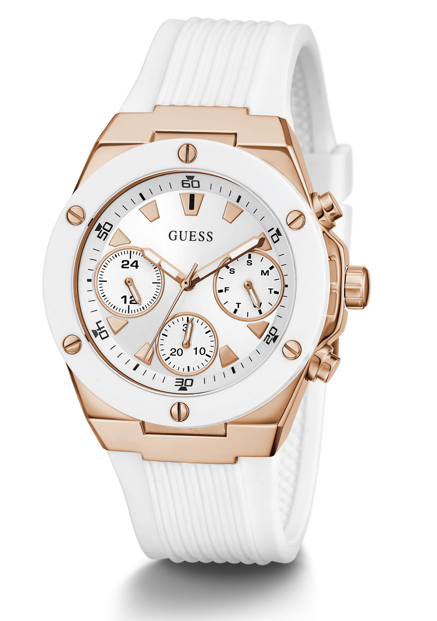 Guess Athena White Dial White Rubber Strap Watch For Women - GW0030L3