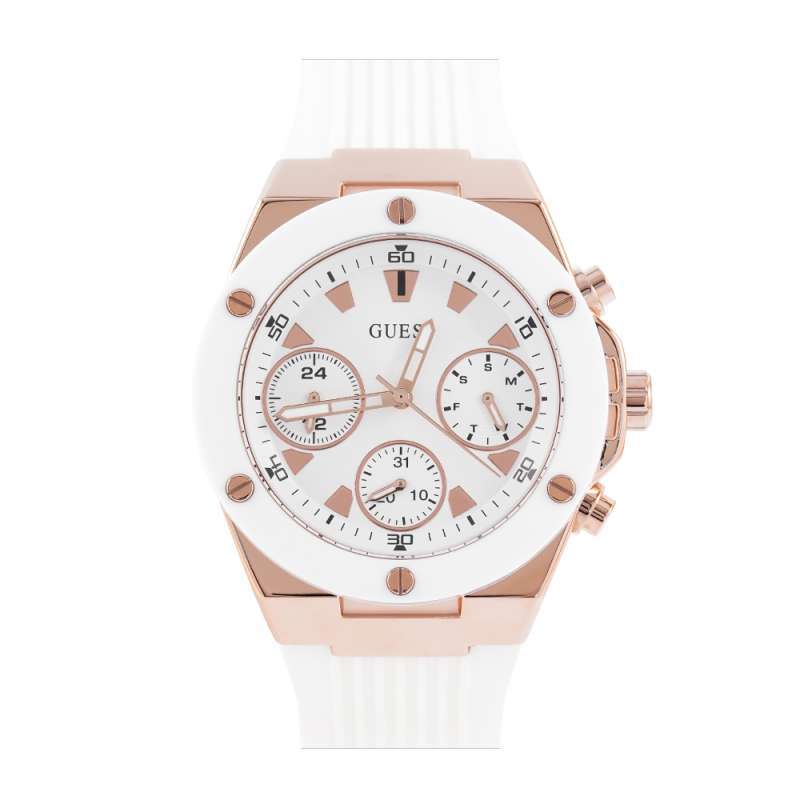 Guess Athena White Dial White Rubber Strap Watch For Women - GW0030L3