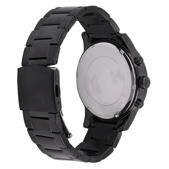 Guess Atlas Chronograph Black Dial Black Steel Strap Watch For Men - W0668G5