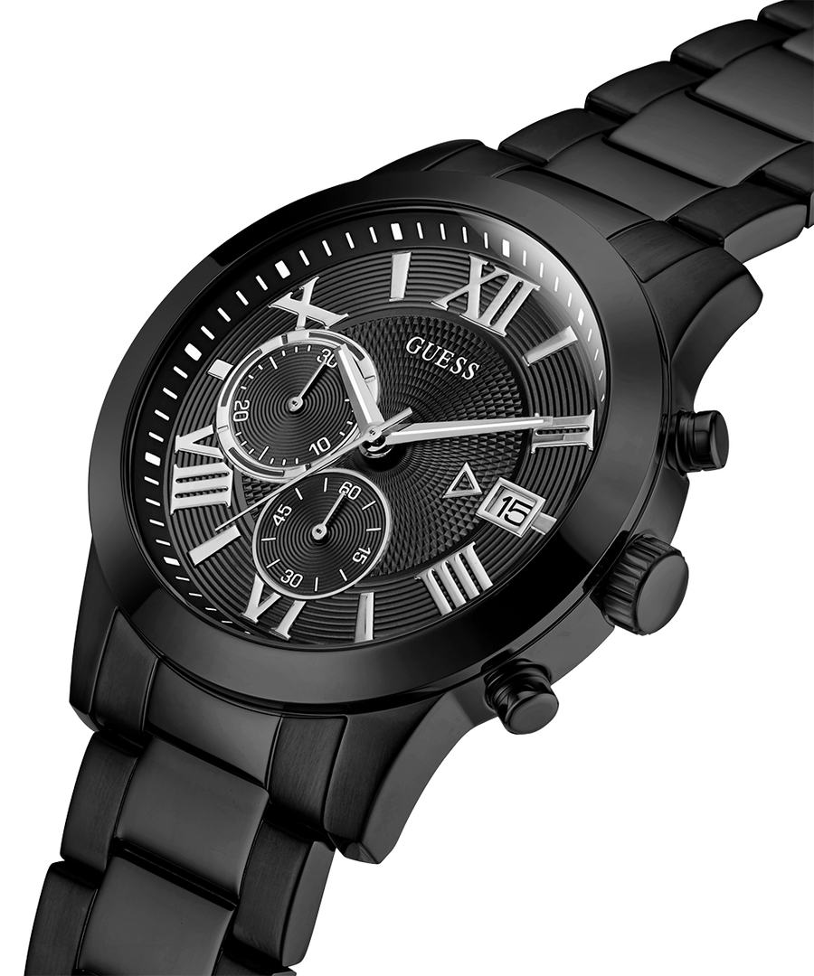 Guess Atlas Chronograph Black Dial Black Steel Strap Watch For Men - W0668G5