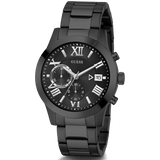 Guess Atlas Chronograph Black Dial Black Steel Strap Watch For Men - W0668G5