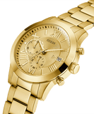 Guess Atlas Chronograph Gold Dial Gold Steel Strap Watch For Men - W0668G4