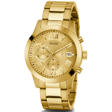 Guess Atlas Chronograph Gold Dial Gold Steel Strap Watch For Men - W0668G4
