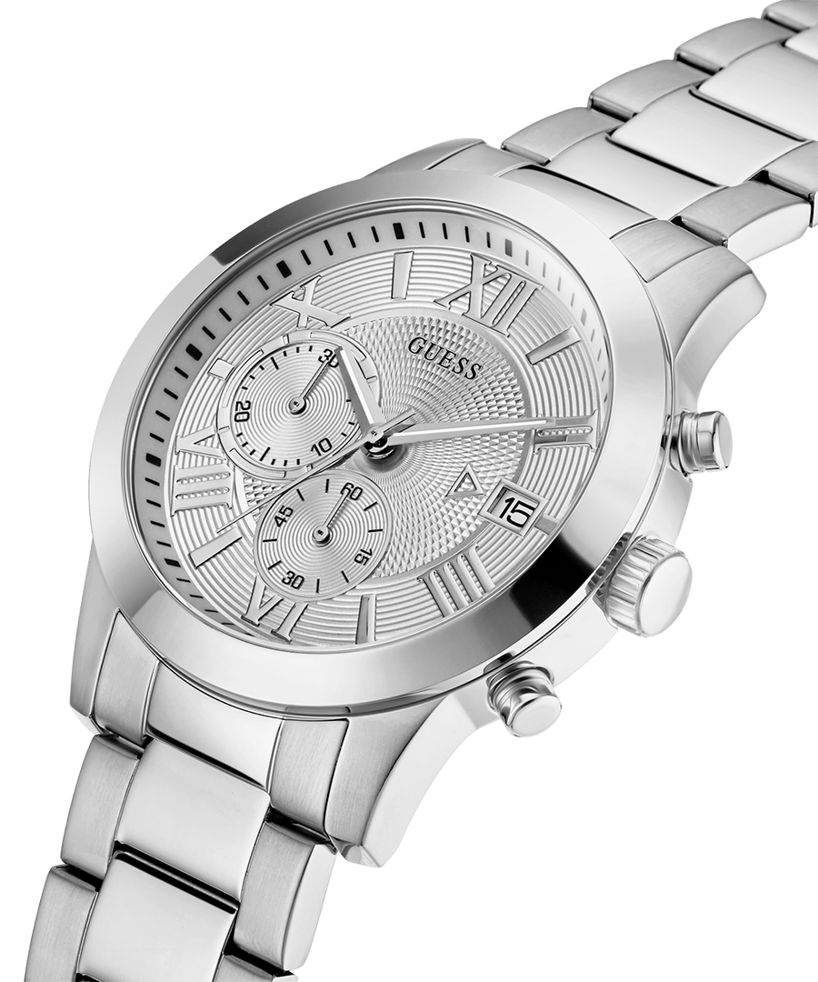 Guess Atlas Chronograph Silver Dial Silver Steel Strap Watch For Men - W0668G7