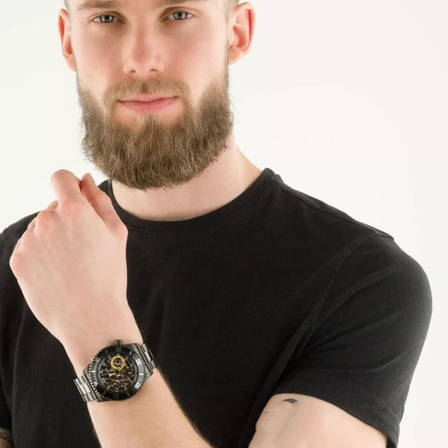 Guess Axel Multifunction Black Dial Black Steel Strap Watch For Men - GW0488G3