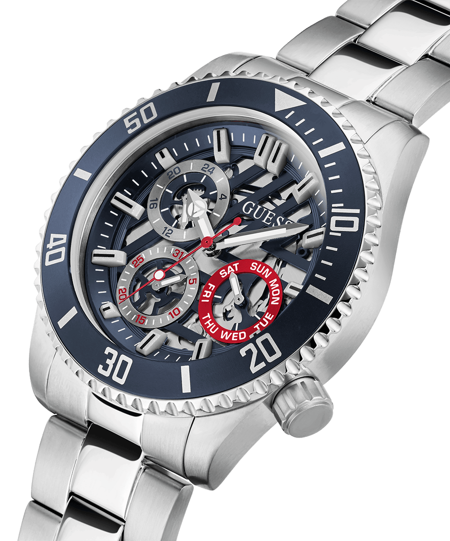 Guess Axle Multifunction Black Dial Silver Steel Strap Watch For Men - GW0488G1