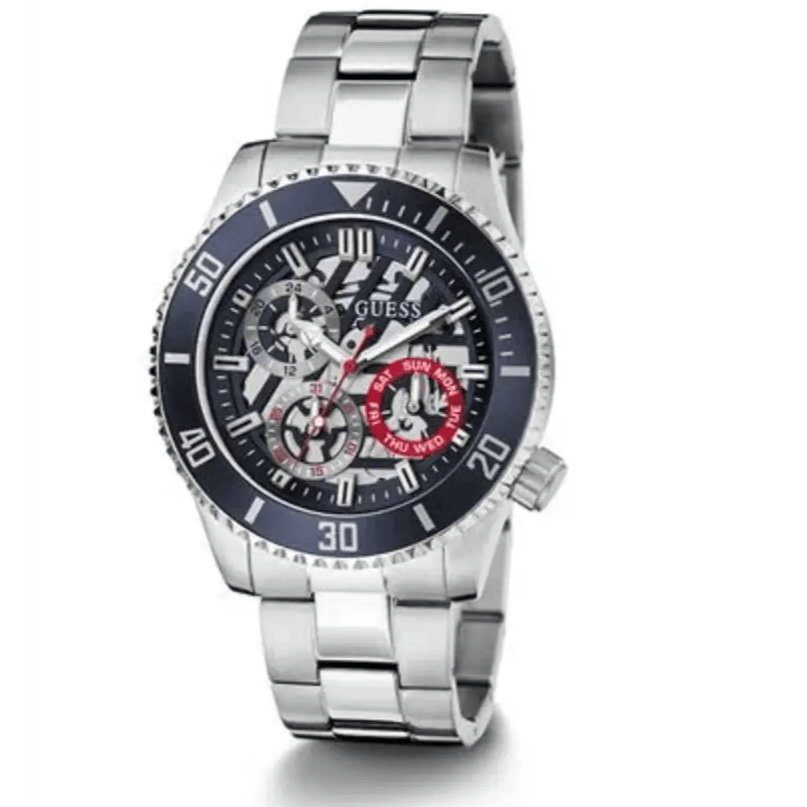 Guess Axle Multifunction Black Dial Silver Steel Strap Watch For Men - GW0488G1