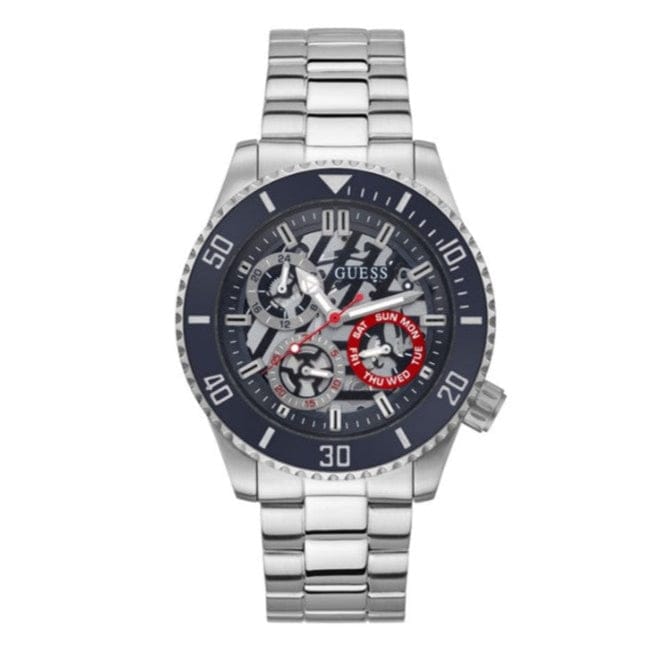Guess Axle Multifunction Black Dial Silver Steel Strap Watch For Men - GW0488G1