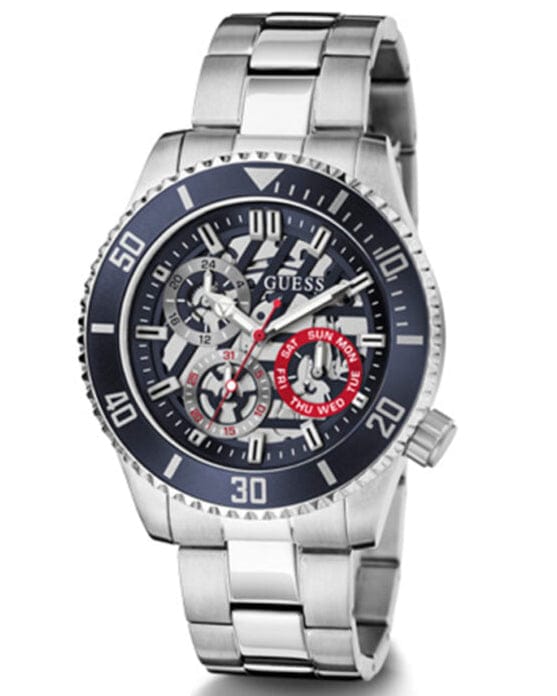 Guess Axle Multifunction Black Dial Silver Steel Strap Watch For Men - GW0488G1