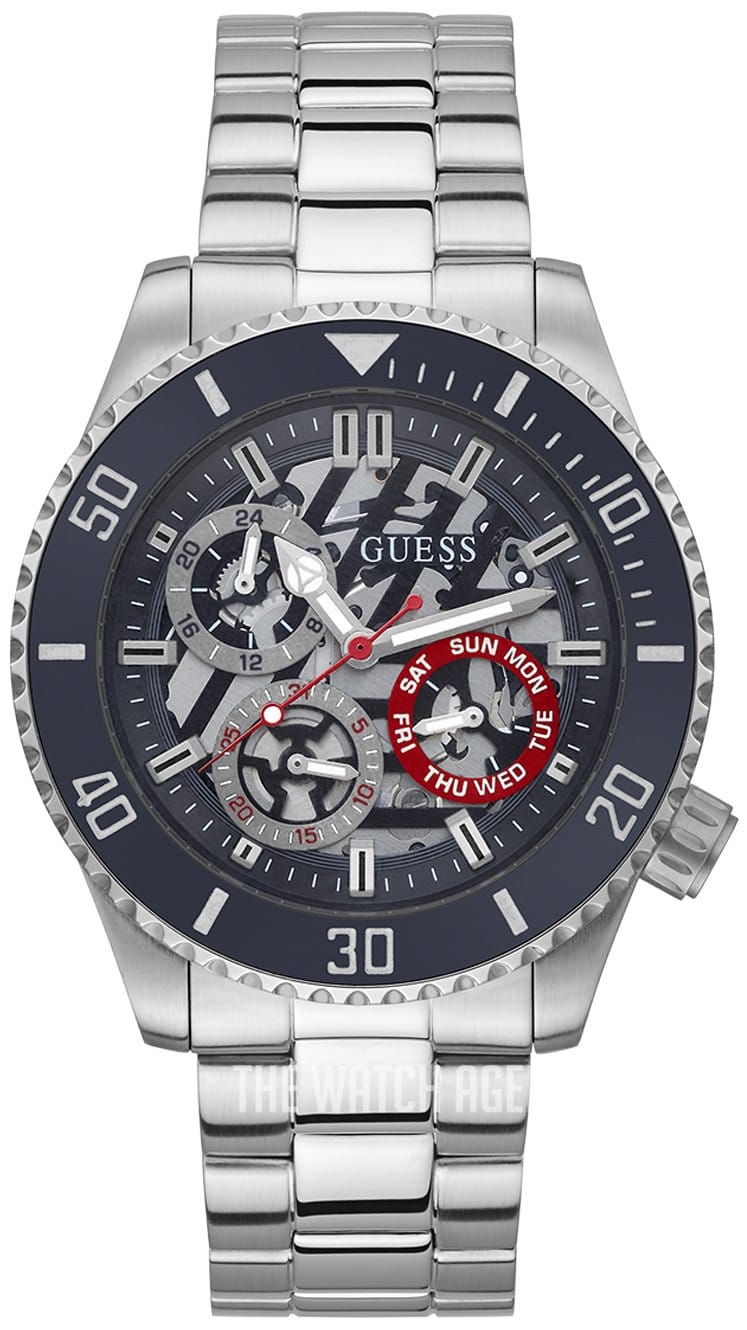 Guess Axle Multifunction Black Dial Silver Steel Strap Watch For Men - GW0488G1