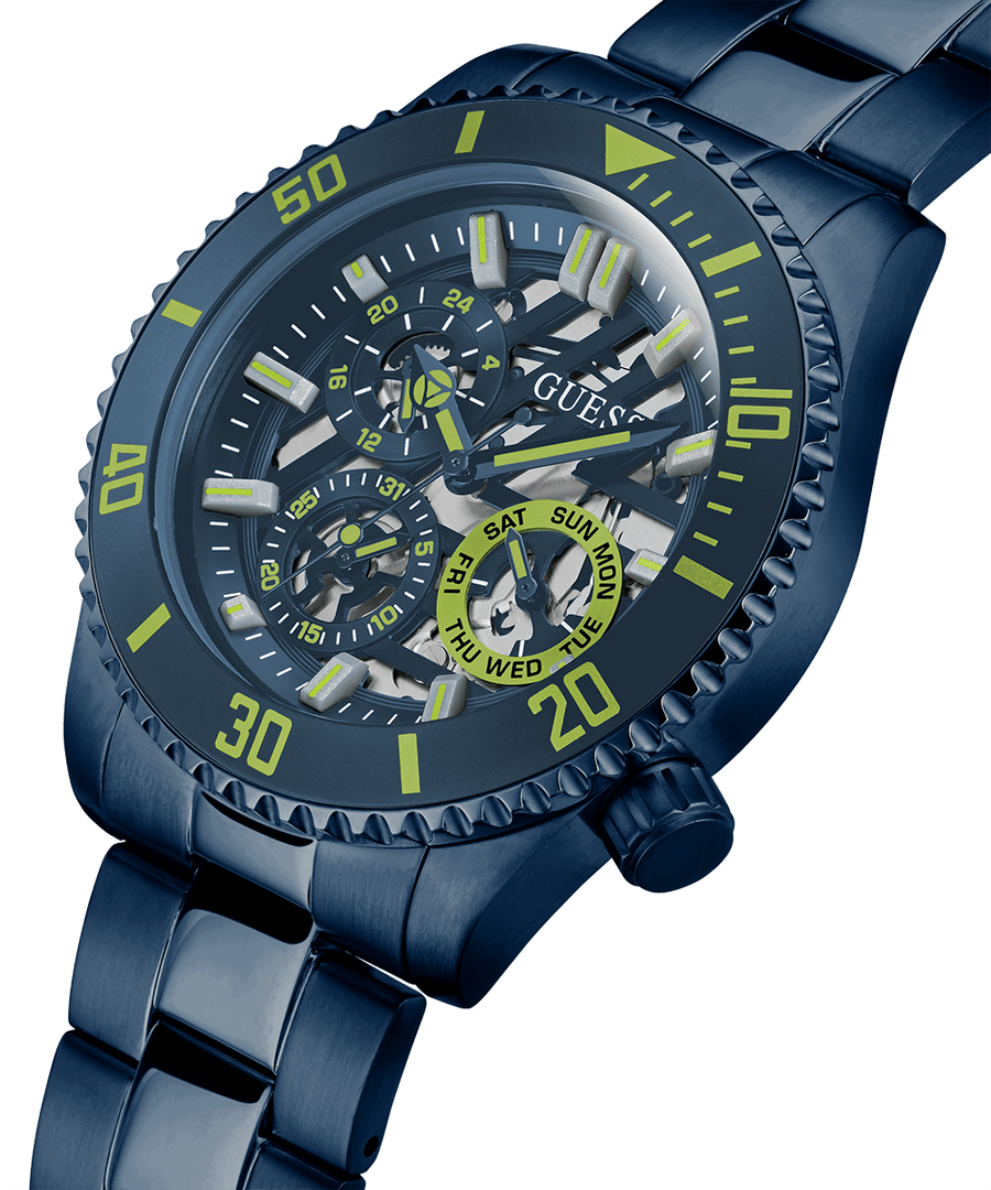 Guess Axle Multifunction Navy Blue Dial Blue Steel Strap Watch For Men - GW0488G4