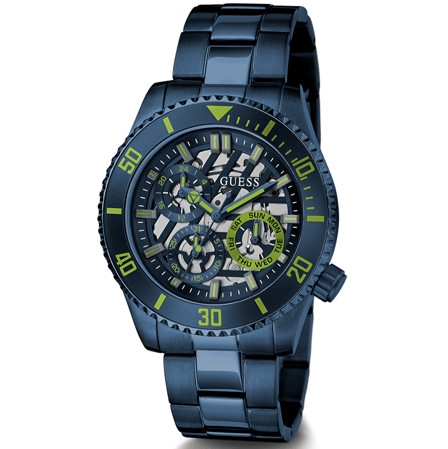 Guess Axle Multifunction Navy Blue Dial Blue Steel Strap Watch For Men - GW0488G4