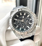 Guess Baguette Crystals Black Dial Black Silicone Strap Watch For Men - GW0208G1