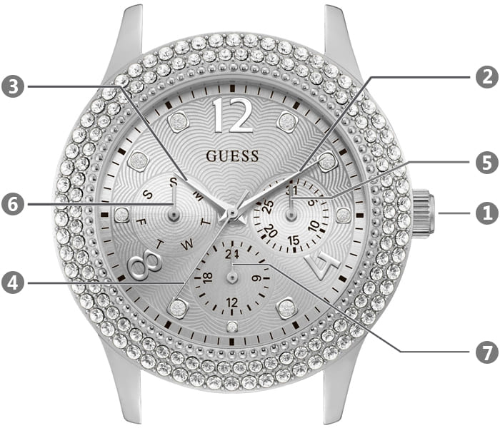Guess Bedazzle Diamonds Silver Dial Silver Steel Strap Watch For Women - W1097L1