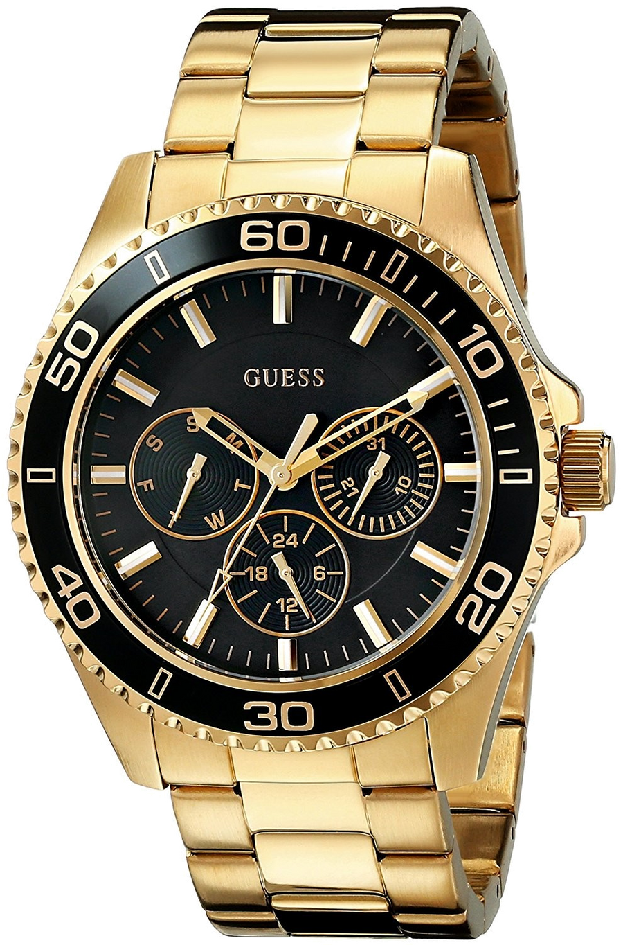 Guess BFF Multifunction Black Dial Gold Steel Strap Watch for Women - W0231L3