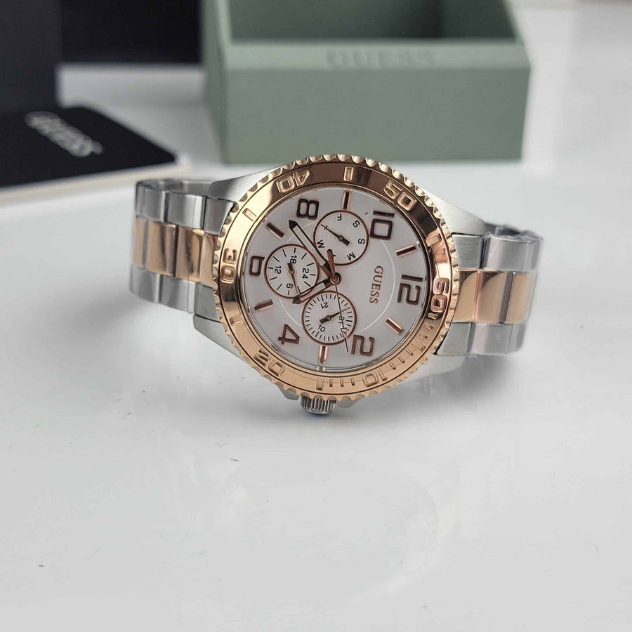 Guess BFF Multifunction Silver Dial Two Tone Steel Strap Watch for Women - W0231L5