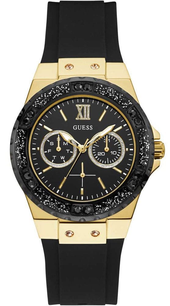 Guess Black Dial Black Rubber Strap Watch For Women - W1053L7