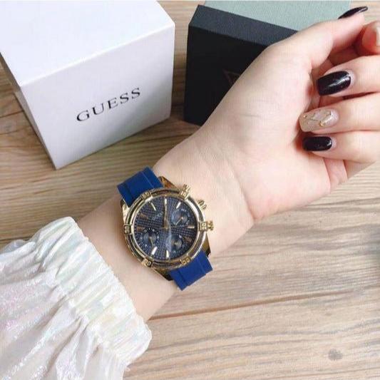 Guess Catalina Blue Gold Tone Blue Silicone Strap Watch For Women - W0562L2