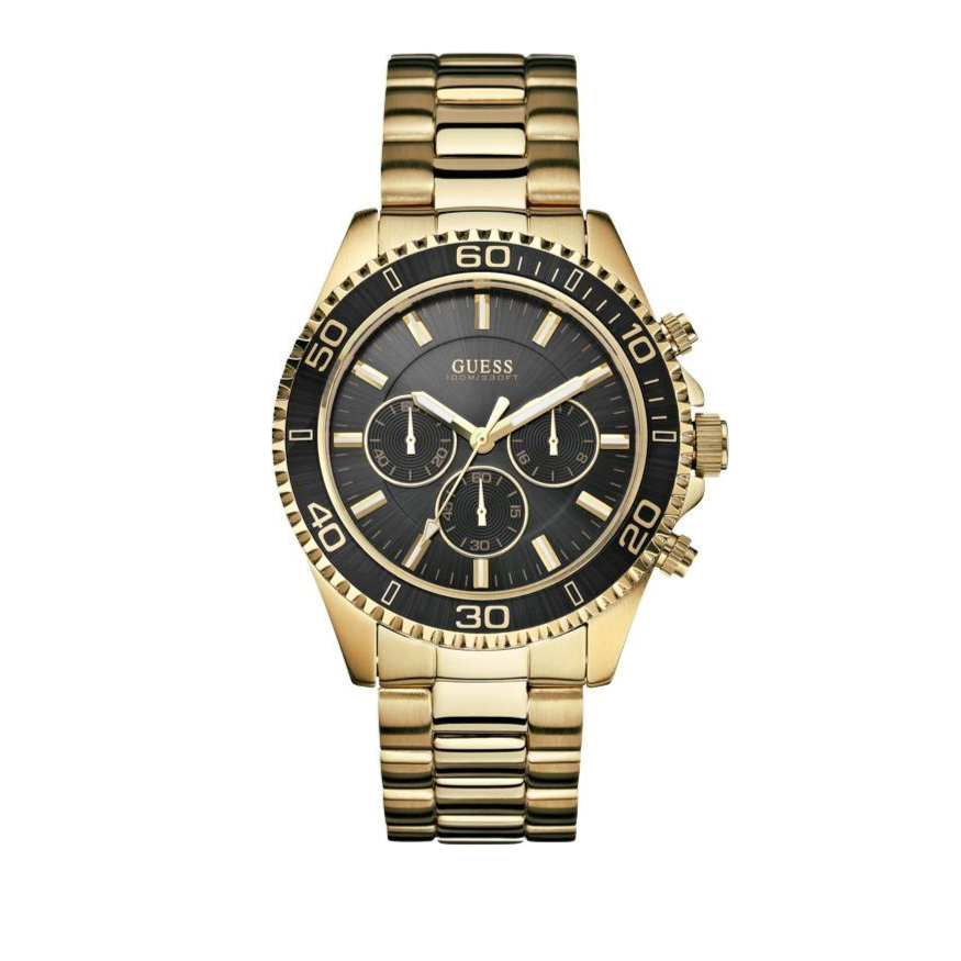 Guess Chaser Chronograph Black Dial Gold Steel Strap Watch for Men - W0170G2