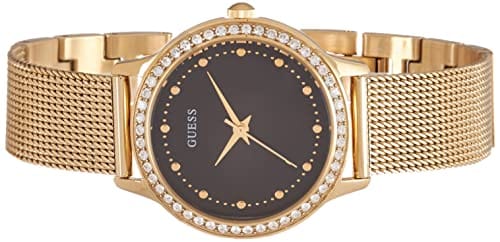 Guess Chelsea Crystals Black Dial Gold Mesh Bracelet Watch For Women - W0647L8